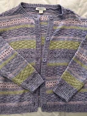 Coldwater Creek Lavender Knit Stripe Cardigan with Pastel Accents XS